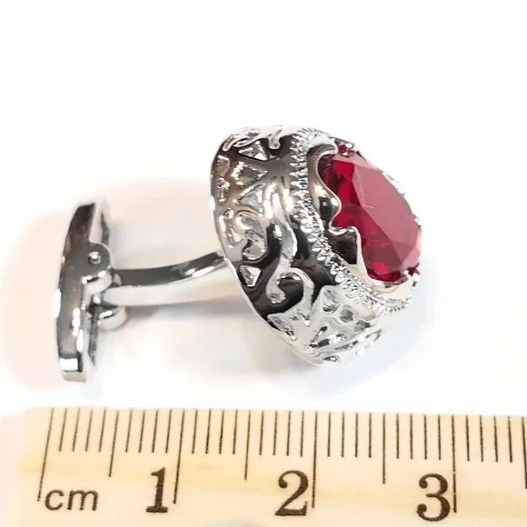 NEW - Large Red Crystal Oval Cufflinks
